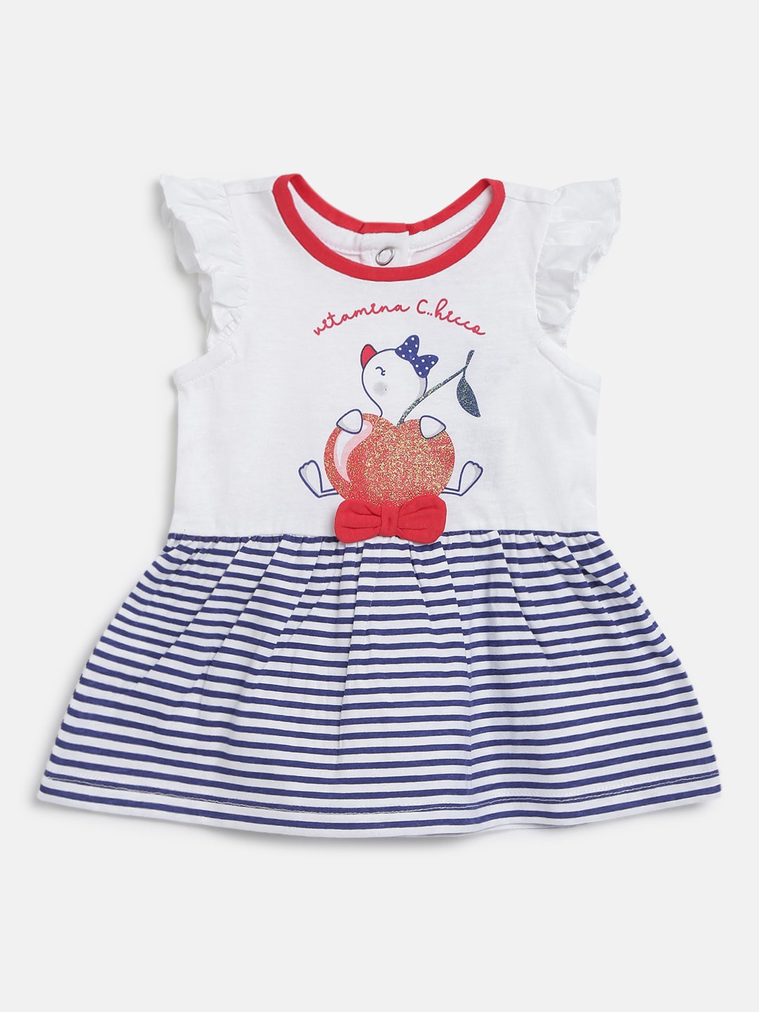 

Chicco White & Blue Printed Pure Cotton Fit & Flared Dress