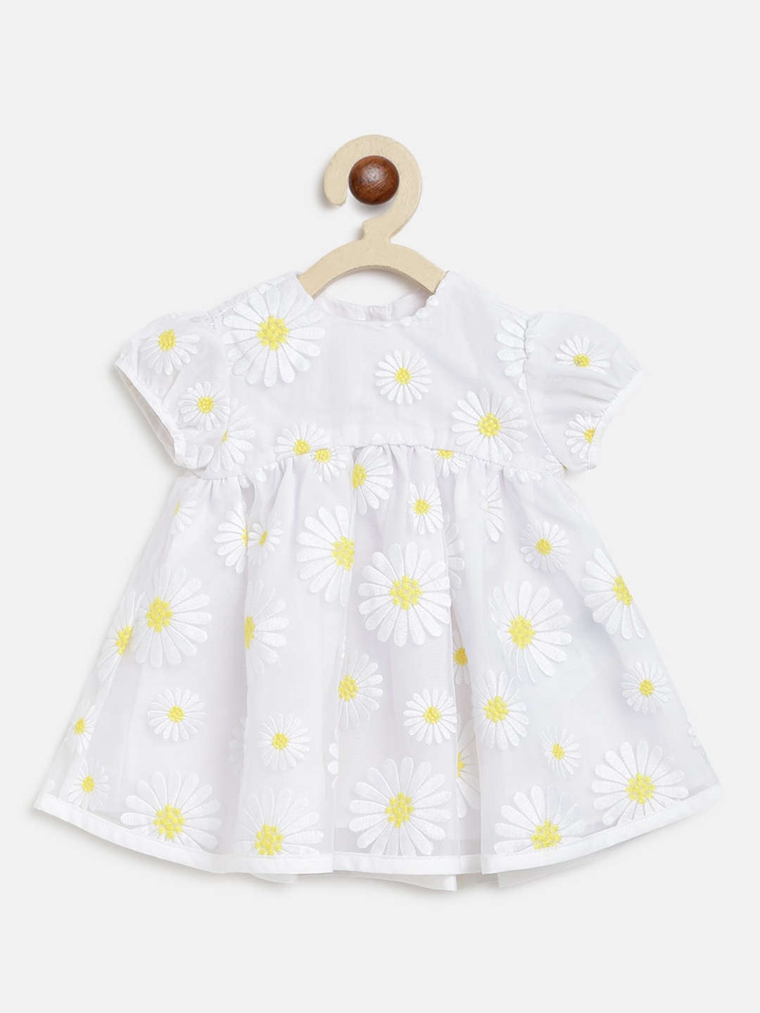 

Chicco White & Yellow Floral Embroidered Empire Dress