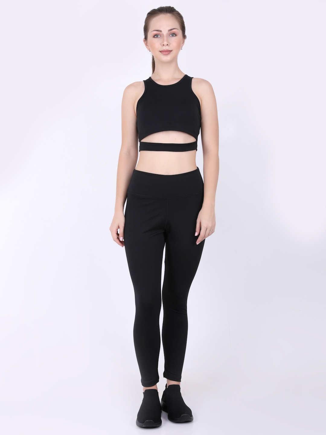 

EVERDION Women Black Crop Tank Top With Tights
