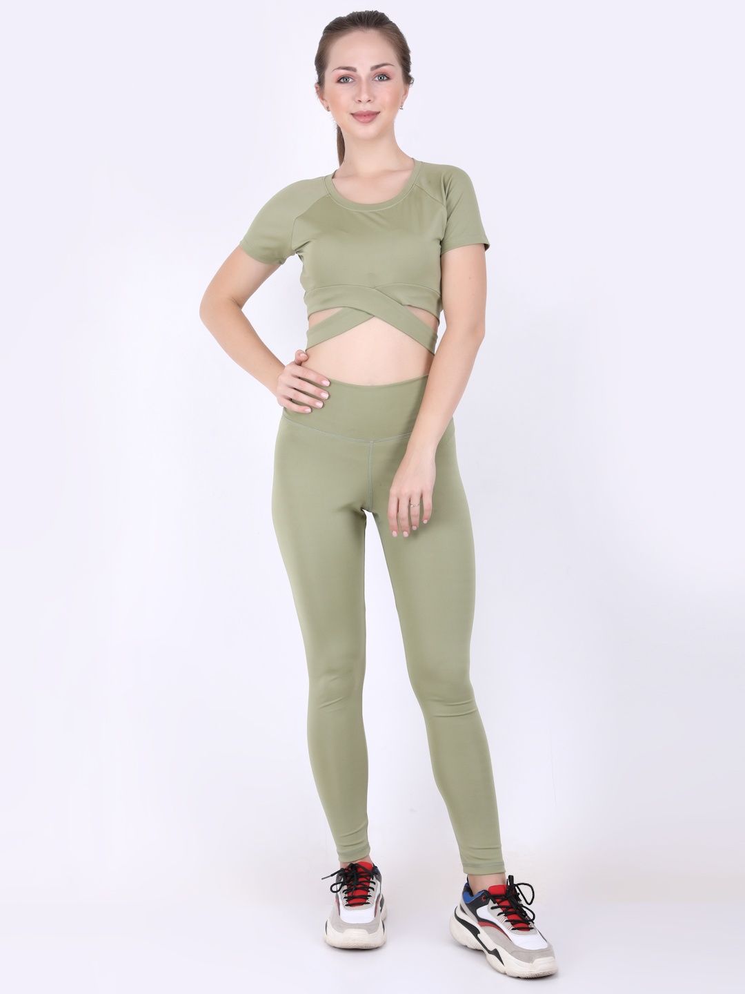 

EVERDION Women Green Cross Exercise Tracksuit