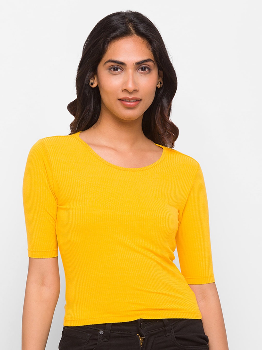 

Globus Women Mustard Yellow Solid T-shirt