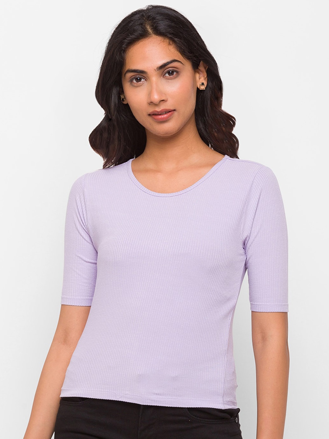 

Globus Women Lavender Solid Cotton T-shirt