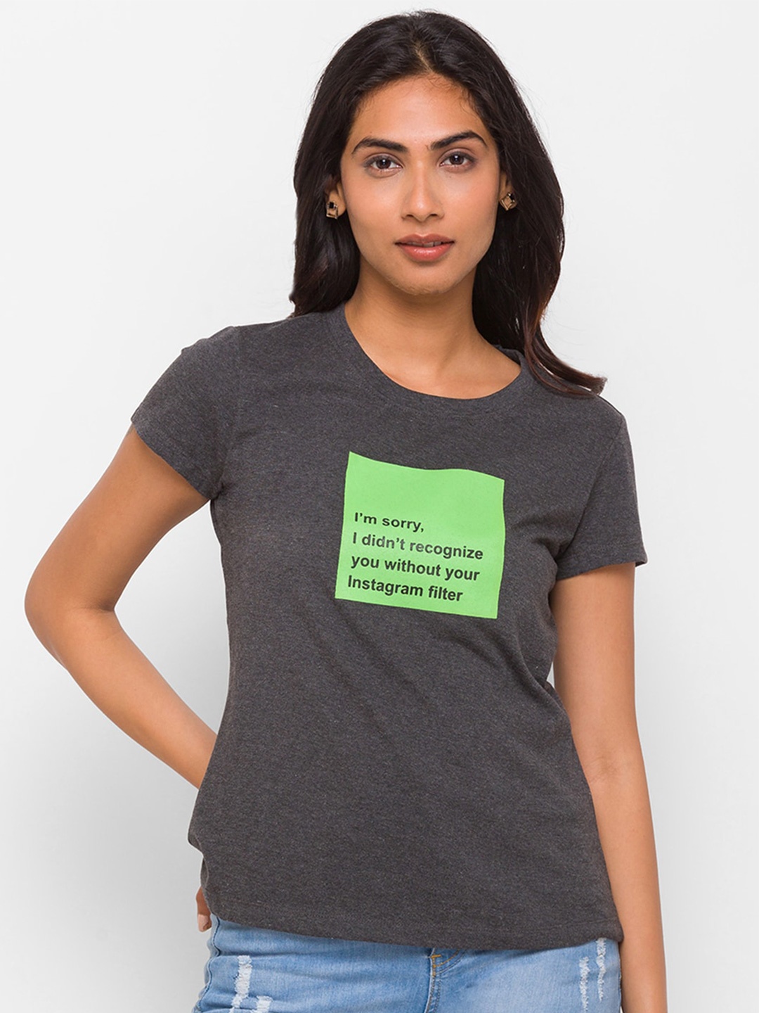 

Globus Women Charcoal Grey Printed T-shirt