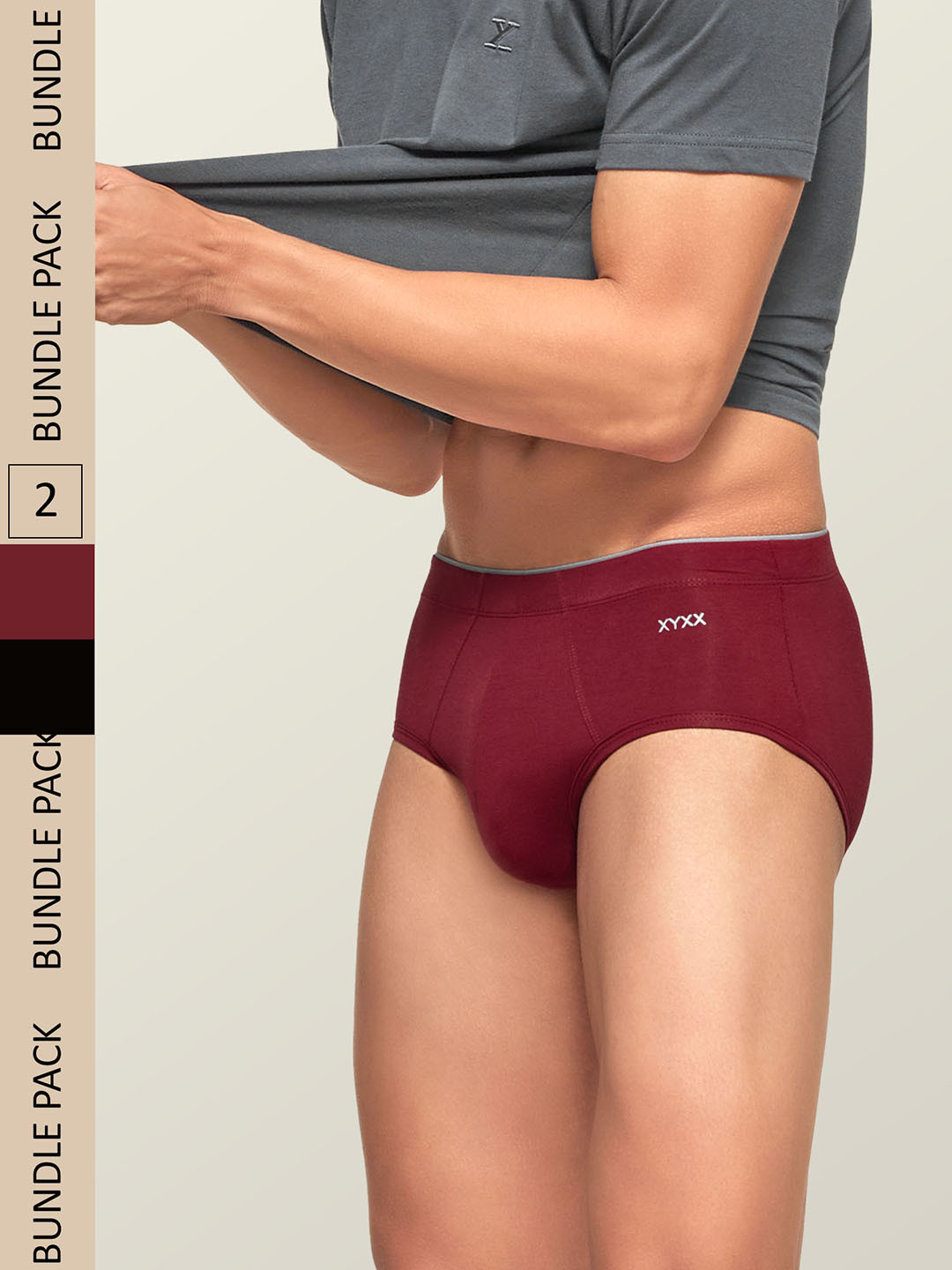 

XYXX Men Solid Pack Of 2 Uno IntelliSoft Micro Modal Brief, Maroon