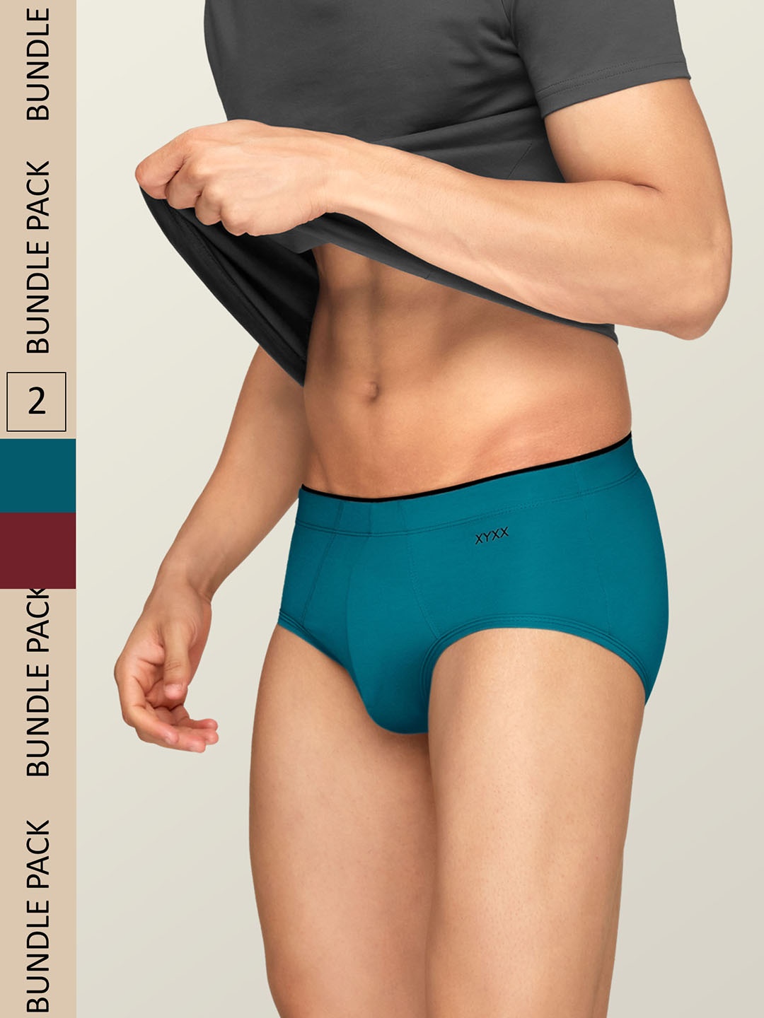 

XYXX Men Solid Pack Of 2 Uno IntelliSoft Micro Modal Brief, Maroon