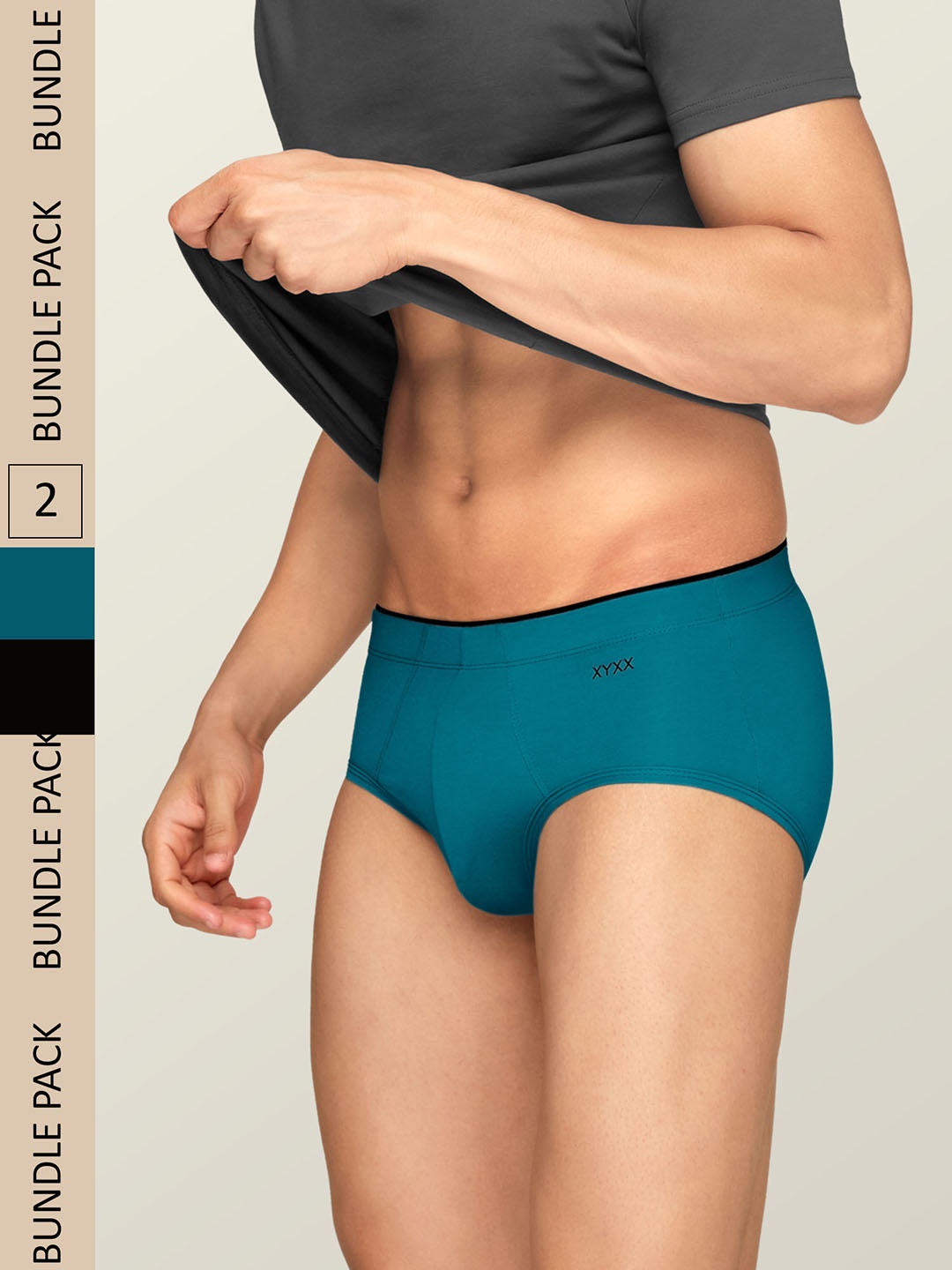 

XYXX Men Pack of 2 Teal & Black IntelliSoft Antimicrobial Micro Modal Uno Briefs