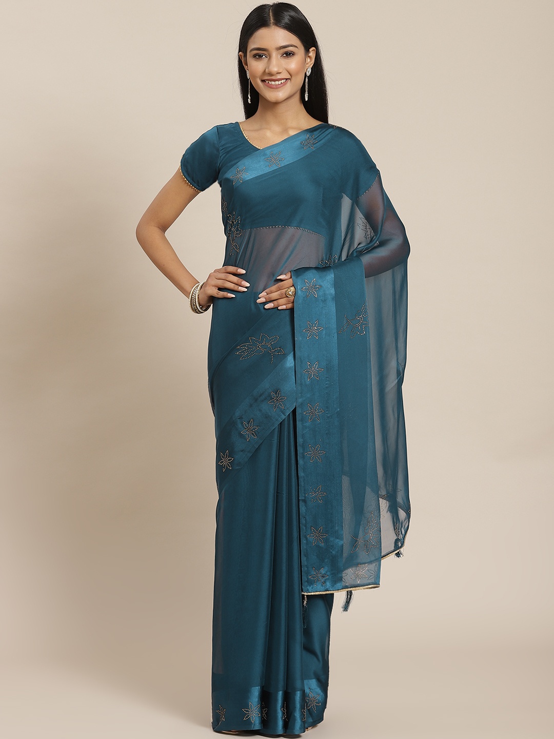 

Indi INSIDE Navy Blue Embellished Sequinned Saree