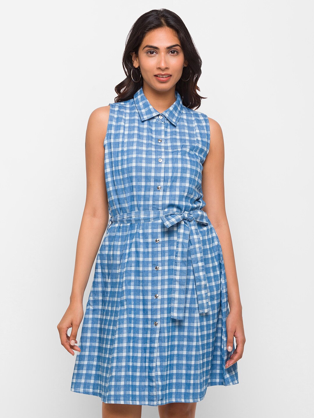 

Globus Blue & White Checked Shirt Dress