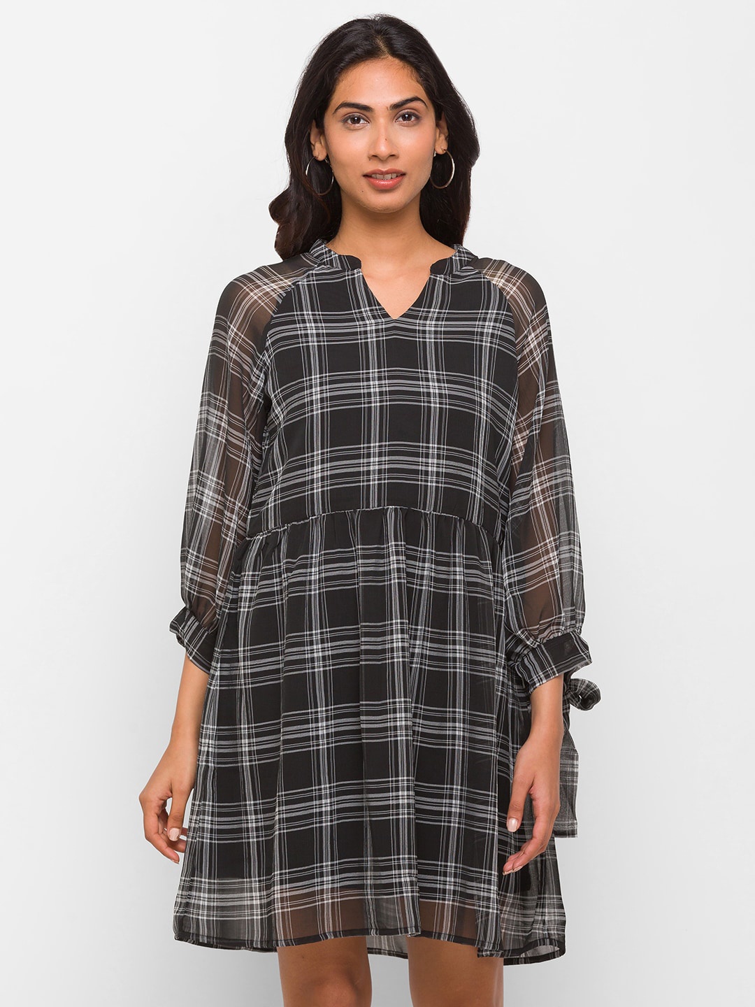 

Globus Navy Blue & White Checked Georgette Dress