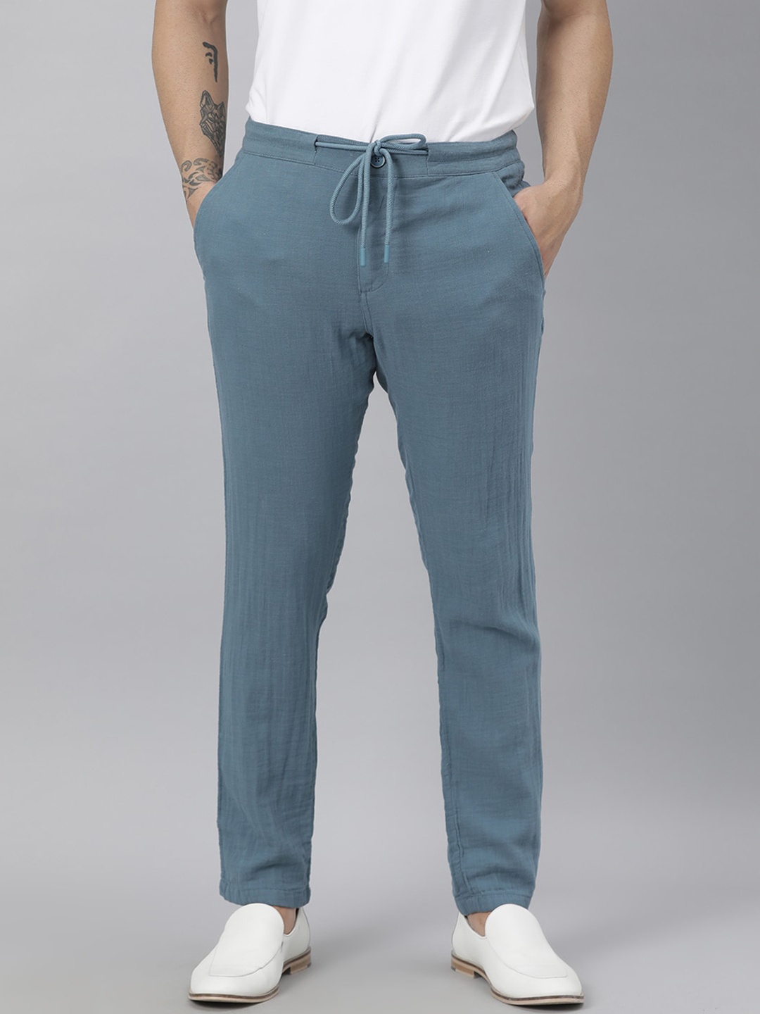 

RARE RABBIT Men Blue Tailored Slim Fit Trousers