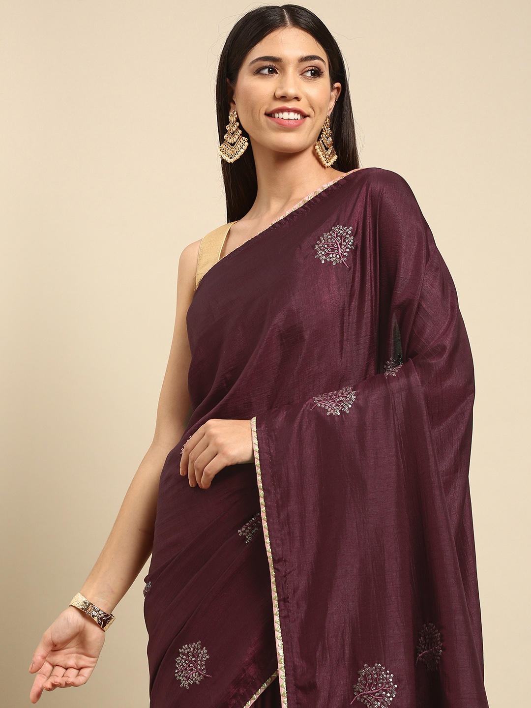 

all about you Maroon Sequinned Saree