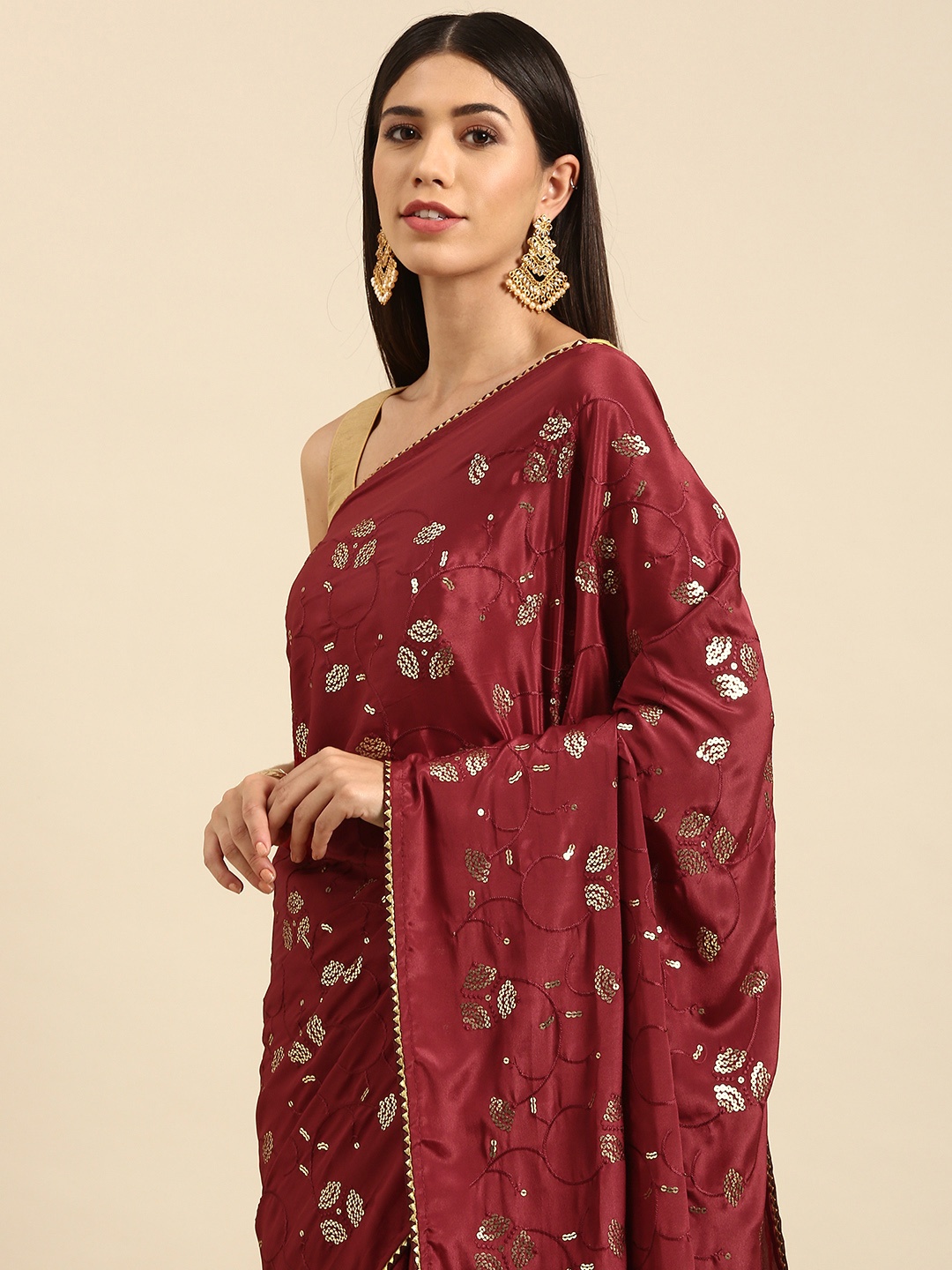 

all about you Maroon Sequinned Saree
