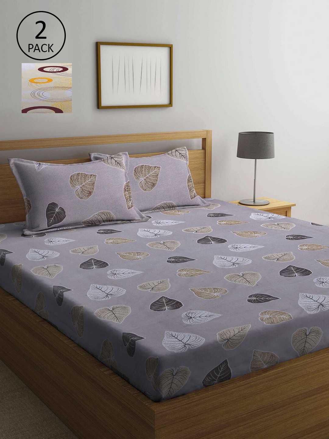 

KLOTTHE Grey & White Floral 210 TC 2 Queen Bedsheet with 4 Pillow Covers