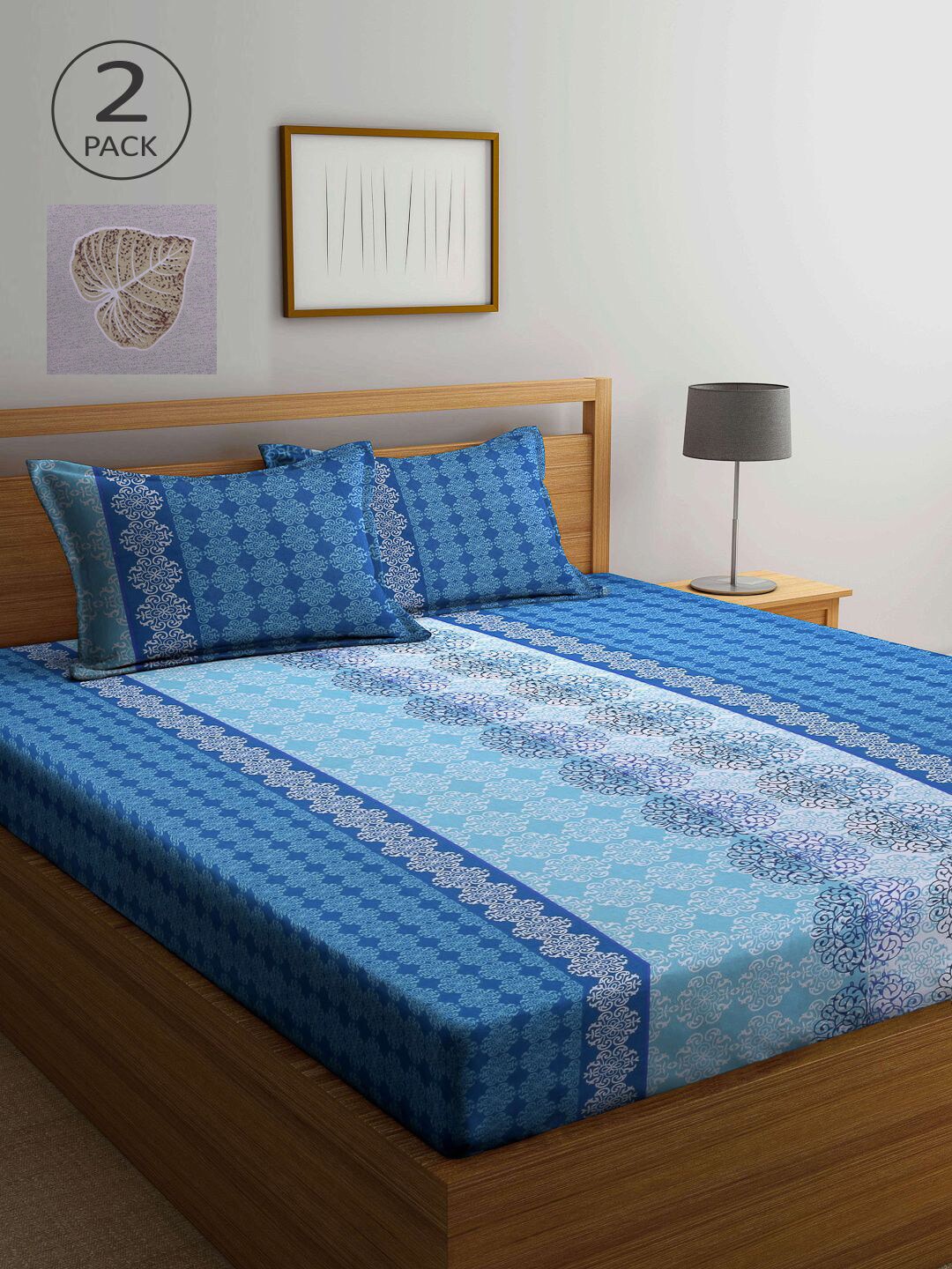 

KLOTTHE Blue & Grey Floral 210 TC 2 Queen Bedsheet with 4 Pillow Covers