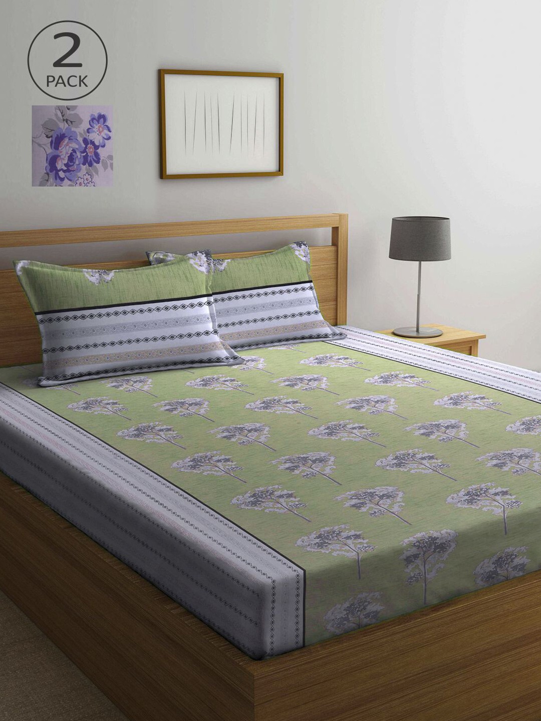 

KLOTTHE Multi Color Floral Printed 210 TC 2 Double Bedsheets with 4 Pillow Covers