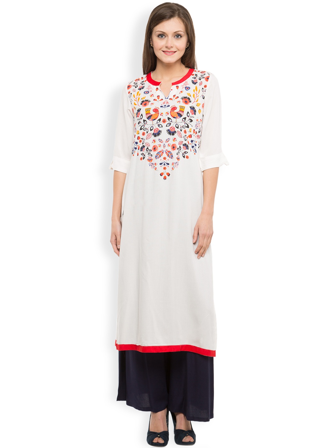 

Vishudh Women Off-White & Red Printed Kurta
