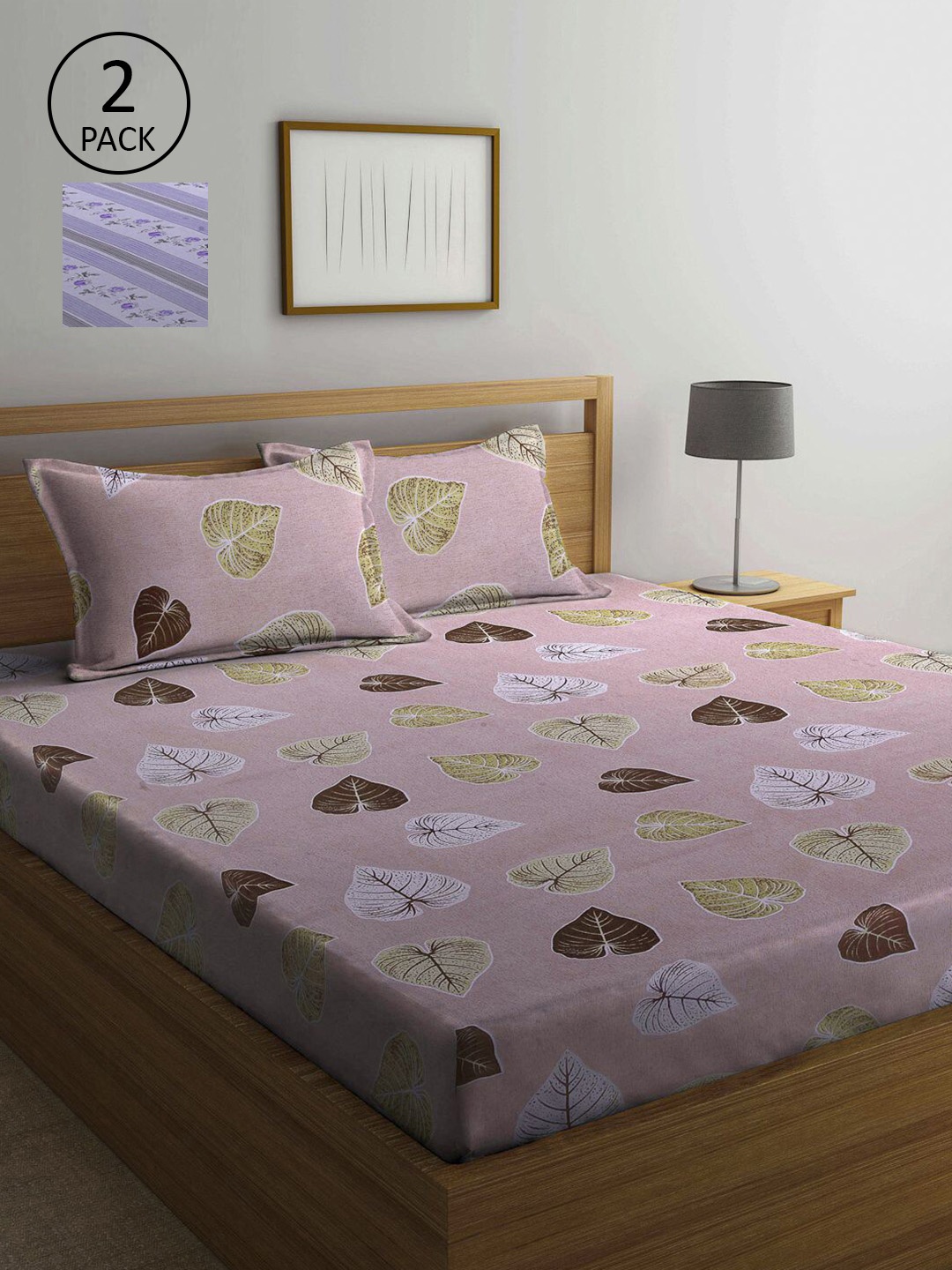 

KLOTTHE Brown & Blue Printed 210 TC Set of 2 Queen Bedsheet with 4 Pillow Covers