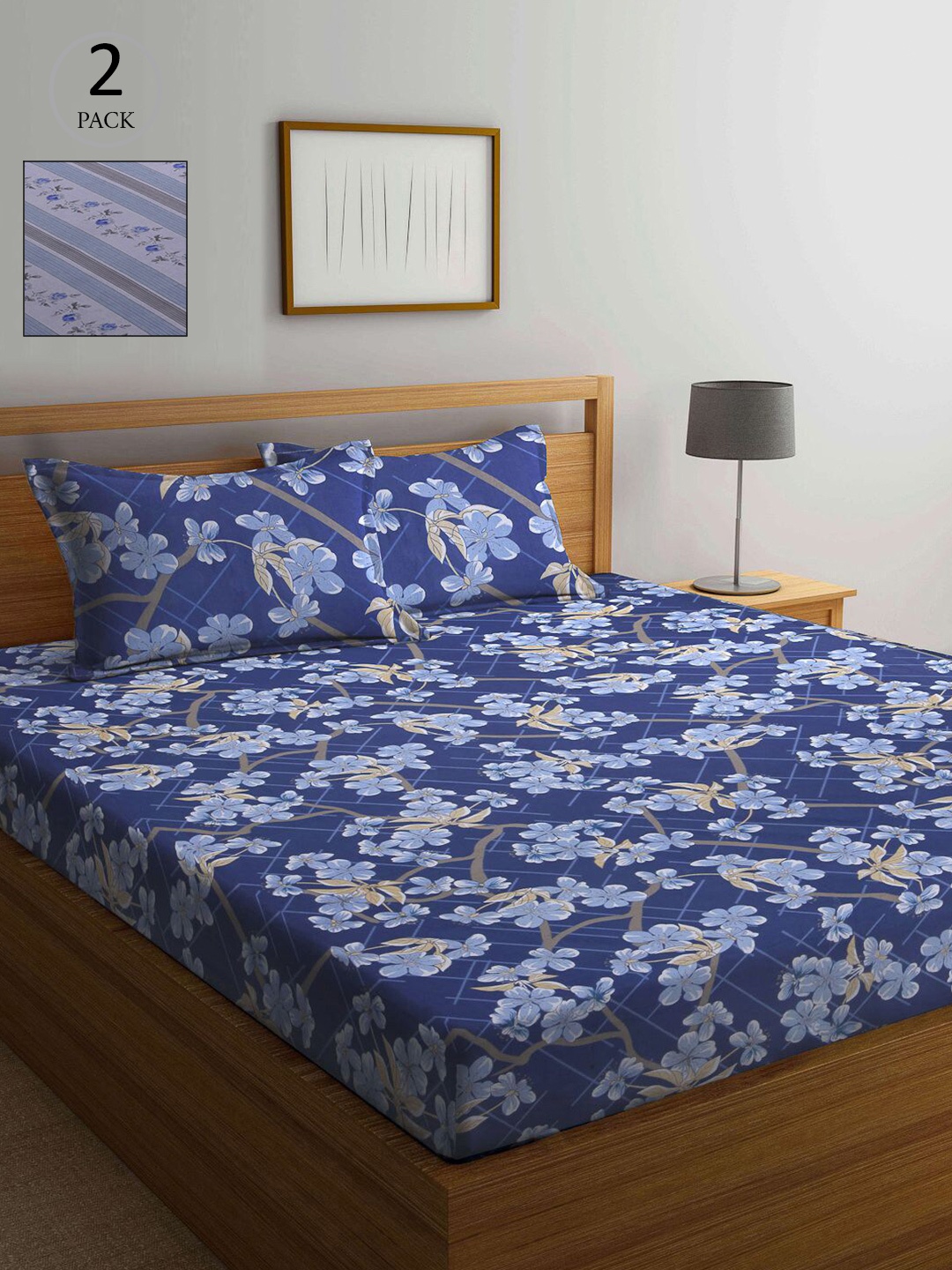 

KLOTTHE Blue & White Floral 210 TC 2 Queen Bedsheet with 4 Pillow Covers