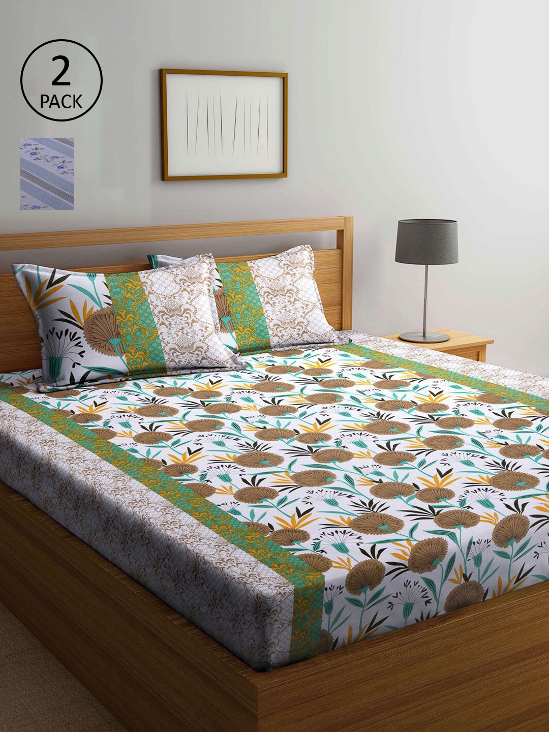 

KLOTTHE Multi Color Floral Printed 210 TC 2 Double Bedsheets with 4 Pillow Covers