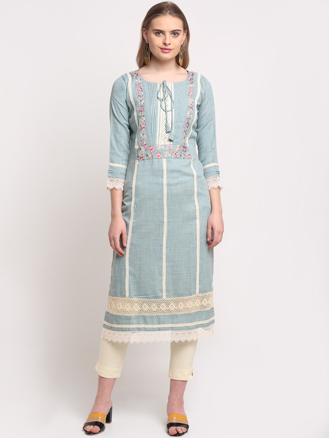 

Lovely Lady Women Grey Ethnic Motifs Striped Kurta