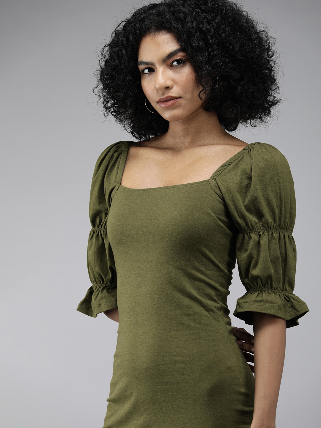 

The Roadster Lifestyle Co Women Olive Green Solid Bodycon Dress