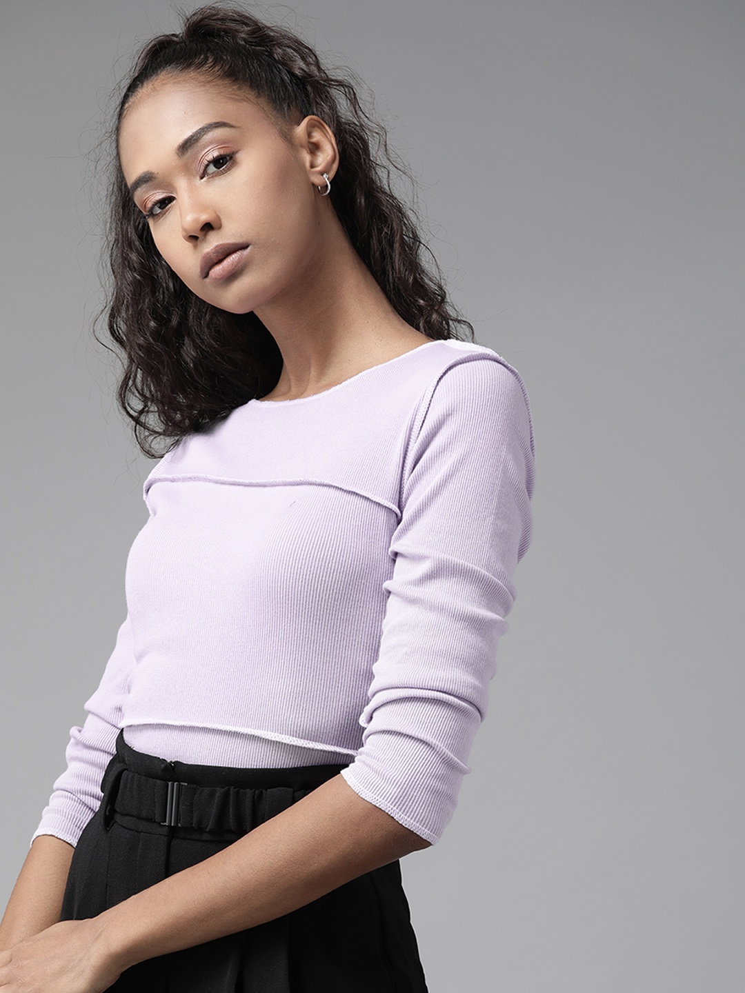 

Roadster Lavender Ribbed Round NeckTop