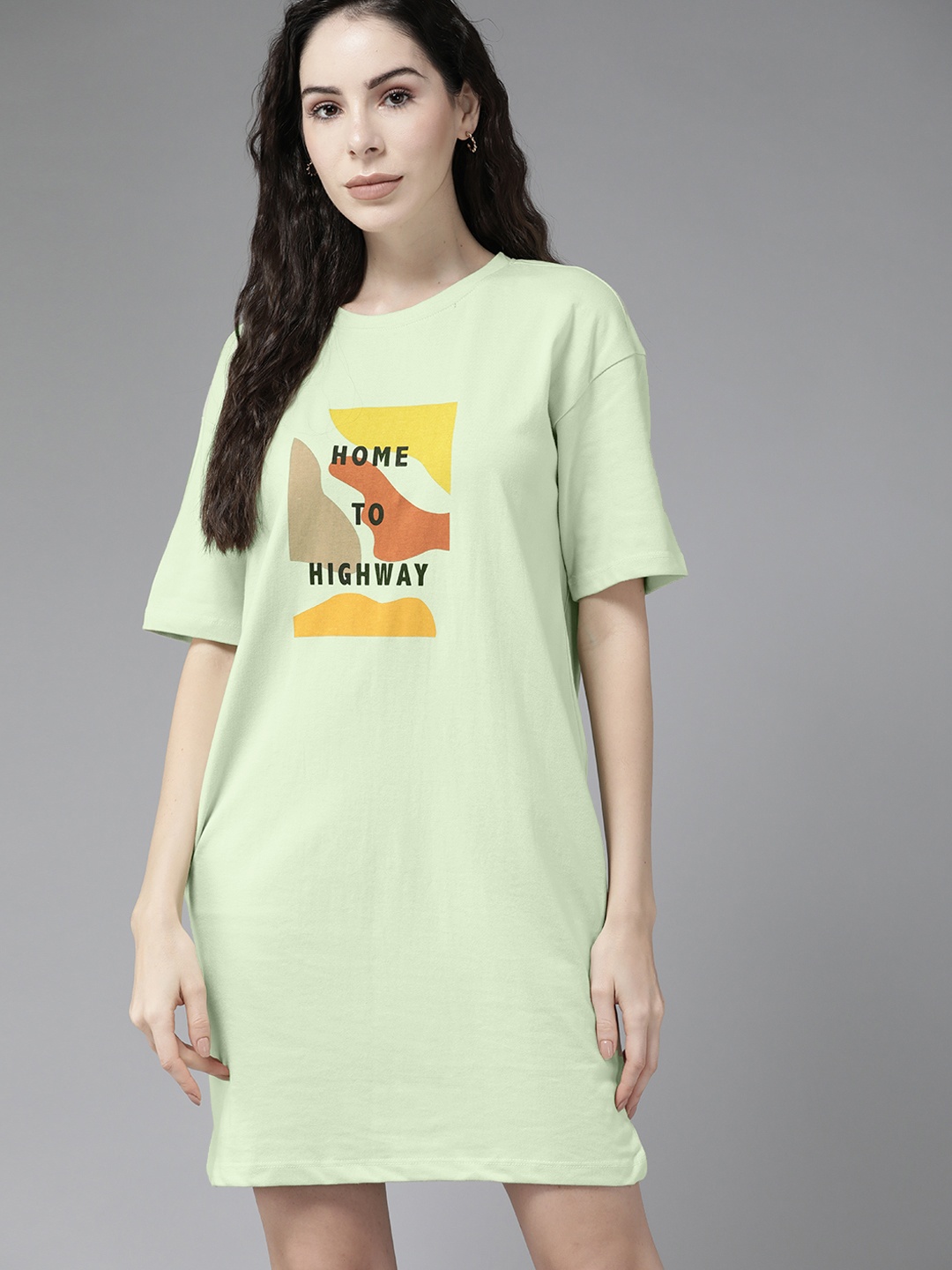 

Roadster Green & Black Typography Printed T-shirt Dress