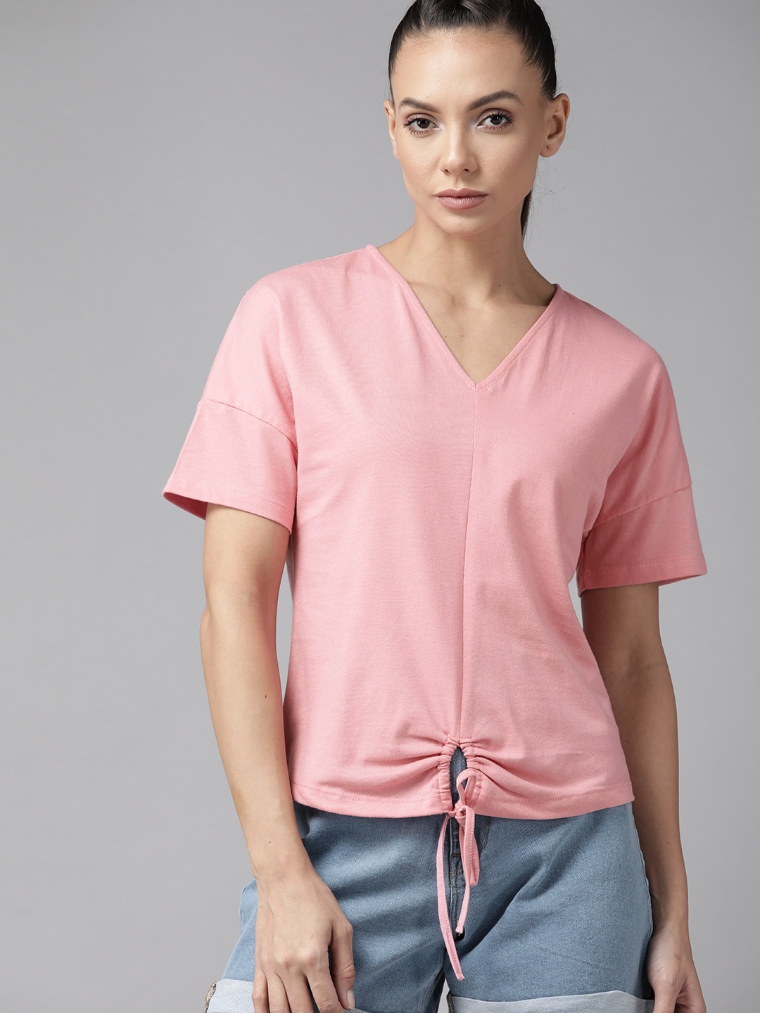 

Roadster Pink Solid Top with Tie Up Detail