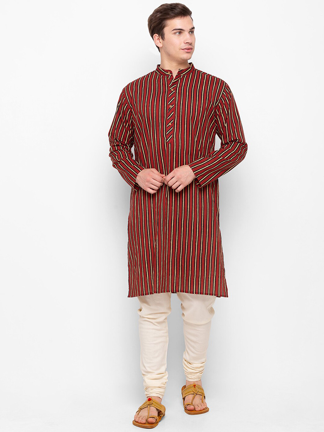 

Globus Men Maroon & Black Striped Kurta