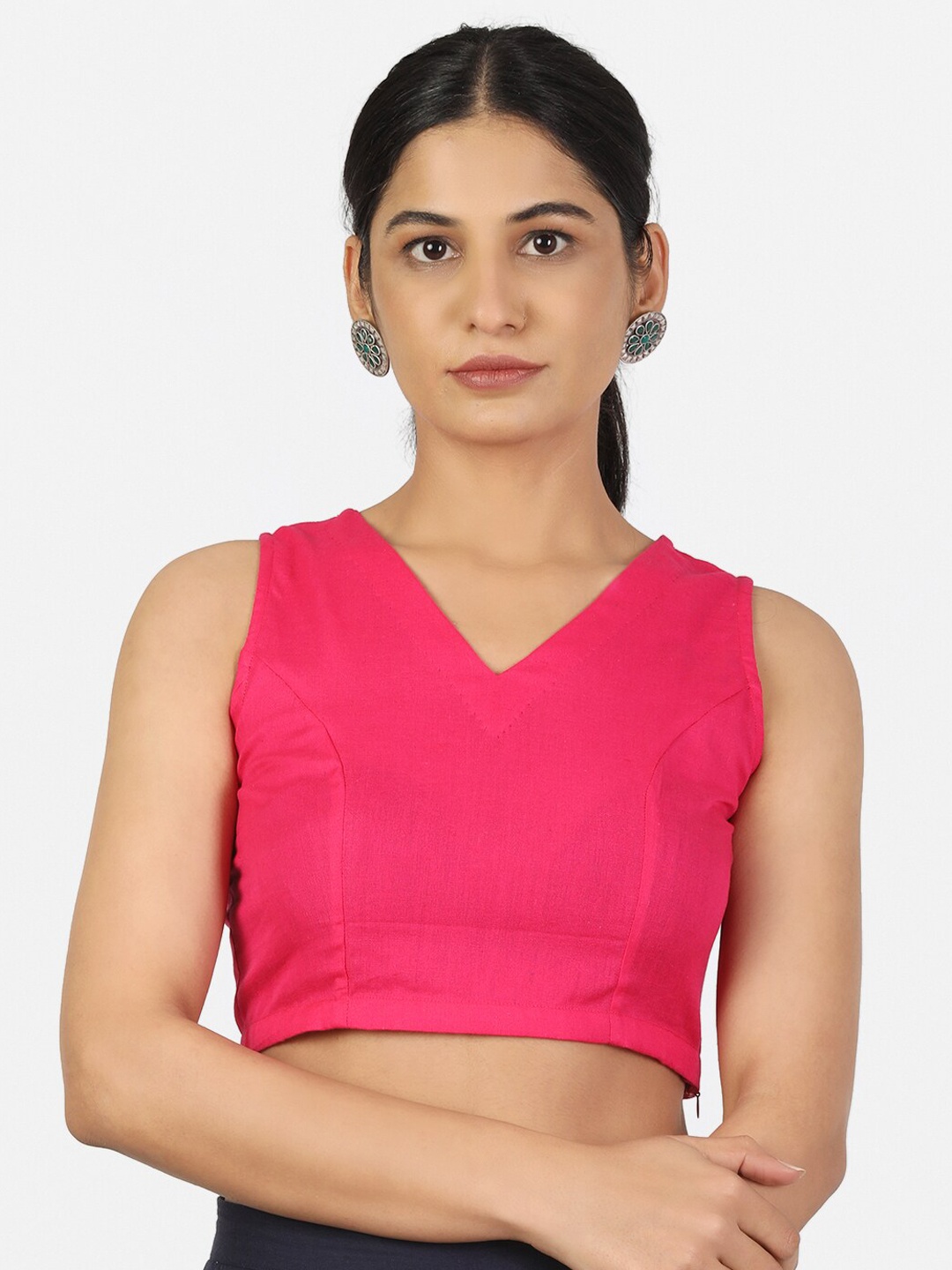 

Llajja Women Pink Solid Pure Cotton Saree Blouse