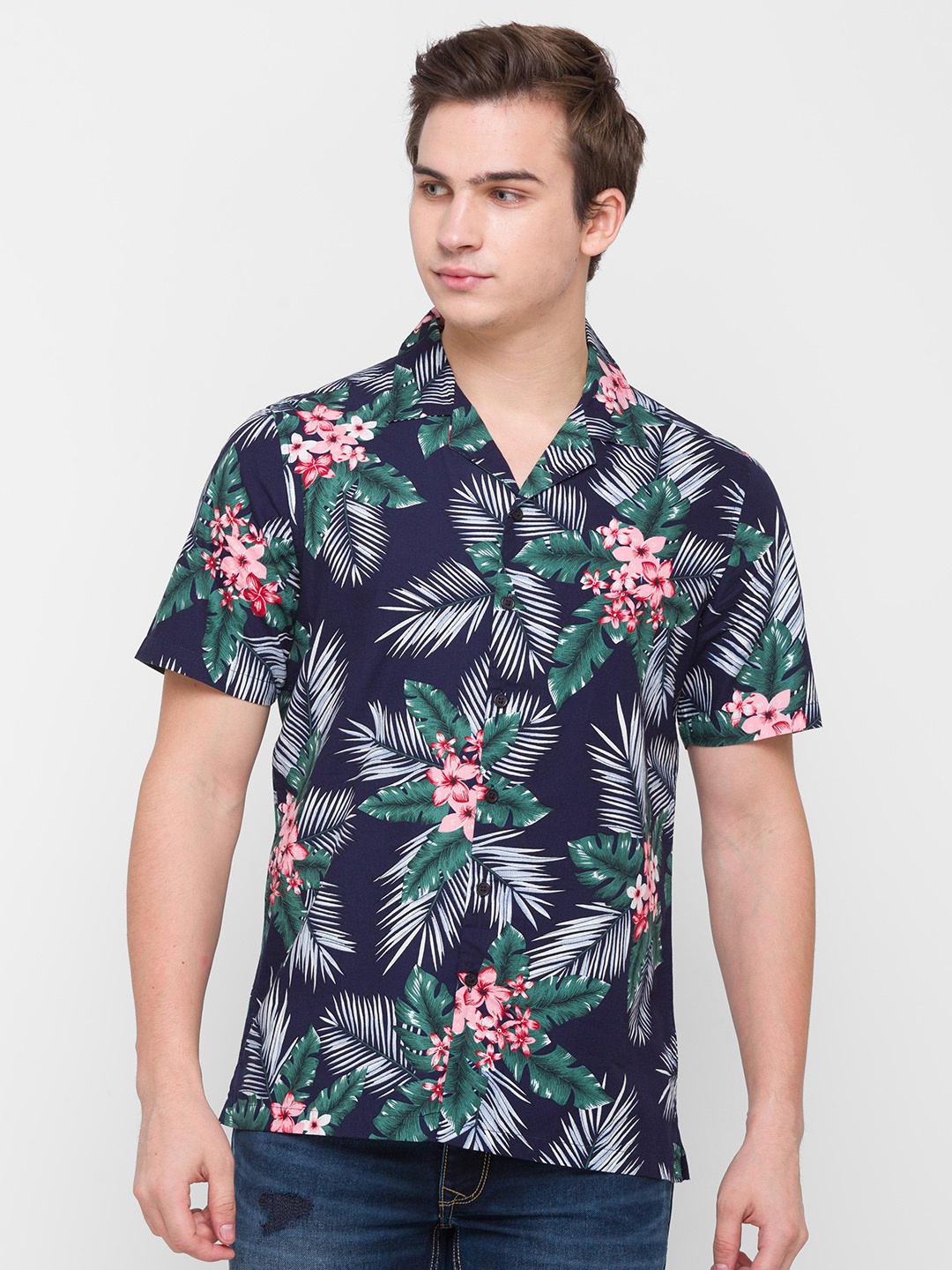 

Globus Men Navy Blue Floral Printed Casual Shirt