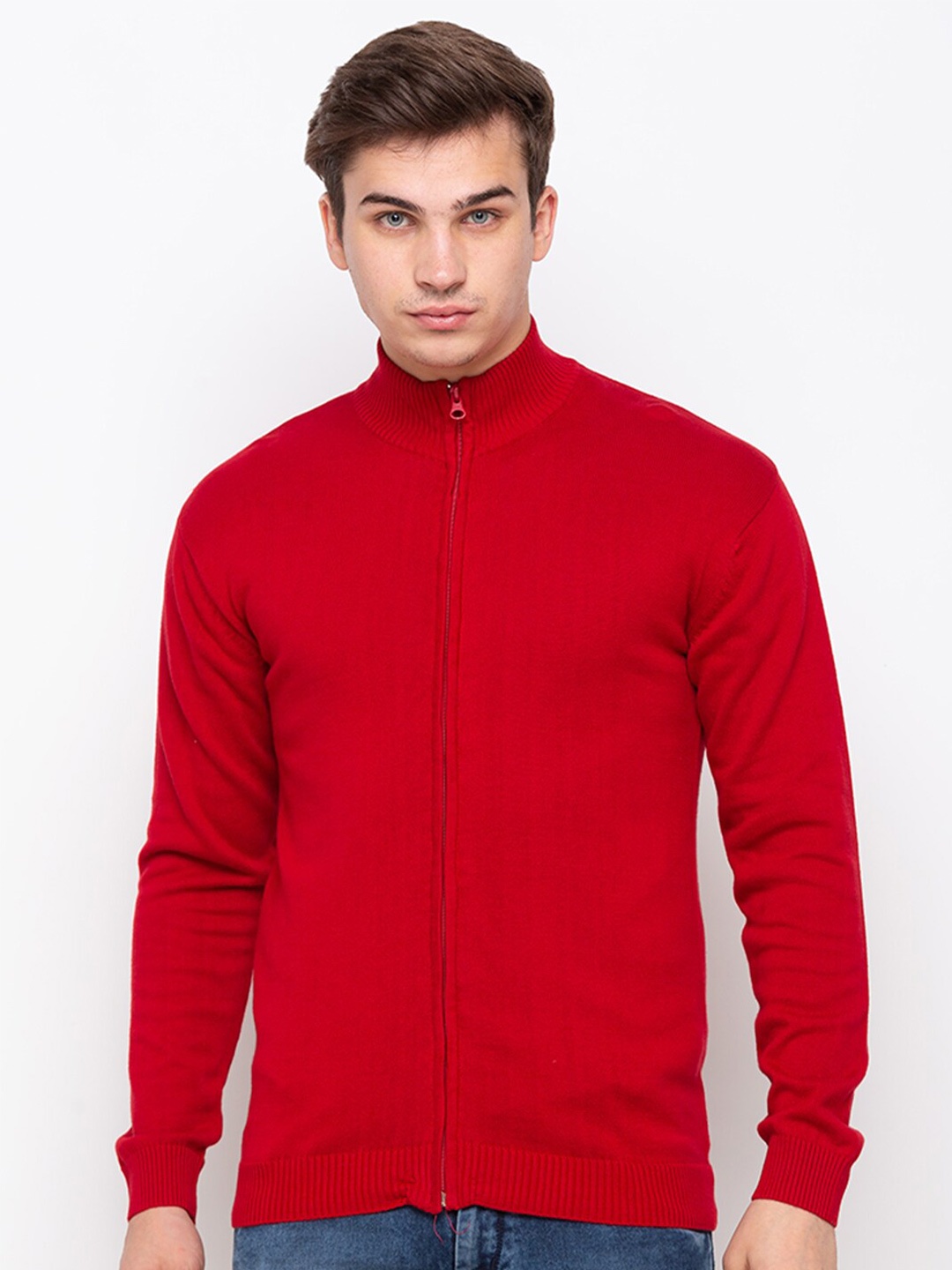 

Globus Men Red Solid Cardigan Sweater