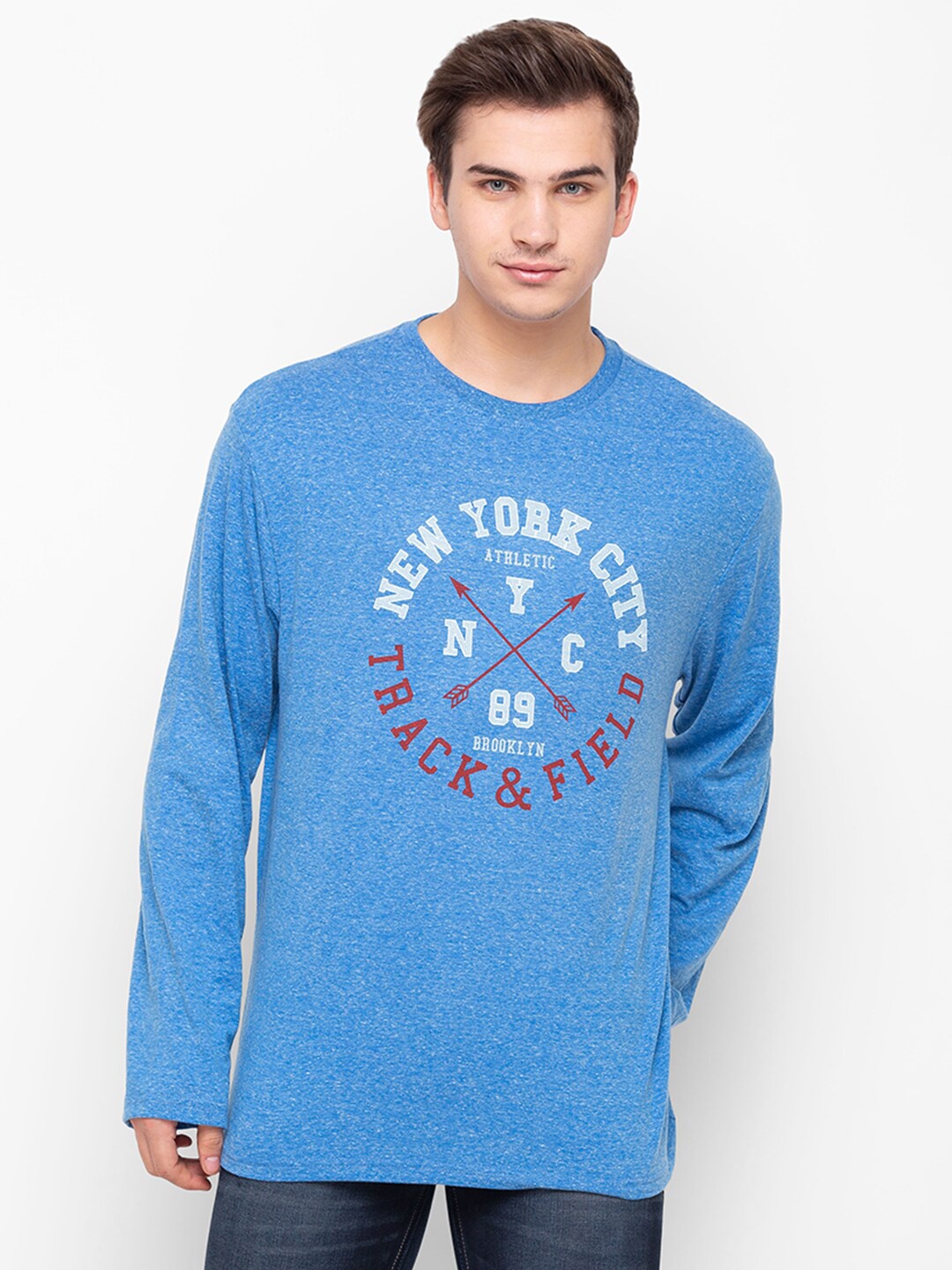 

Globus Men Blue Typography Printed Pure Cotton T-shirt