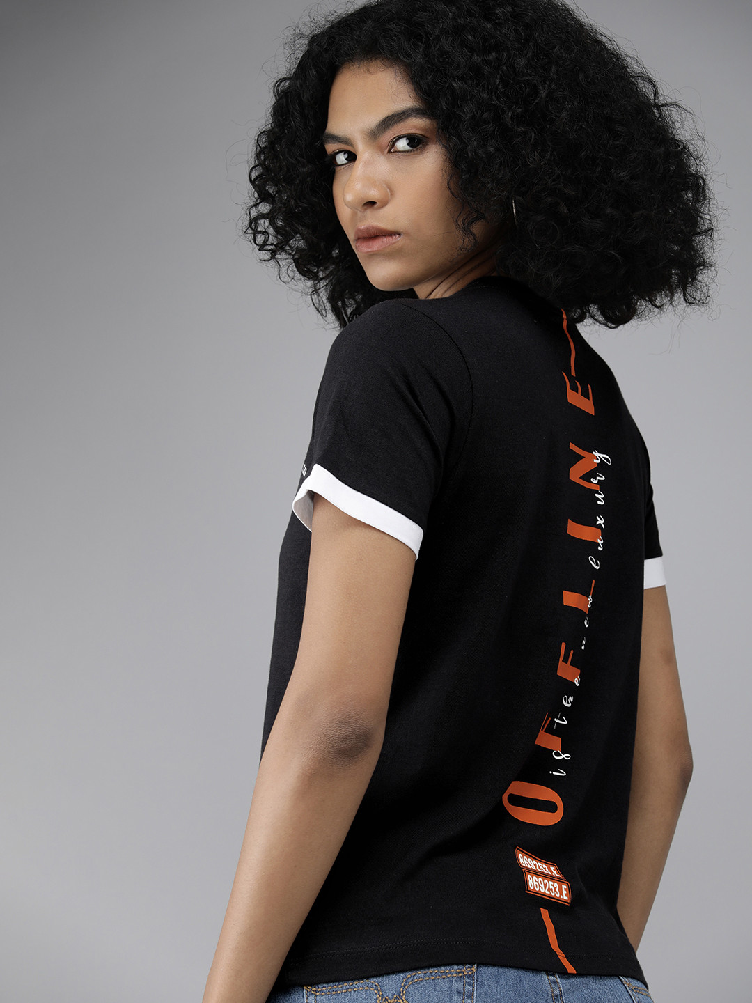 

Roadster Women Black Typography Printed Slim Fit Casual T-shirt
