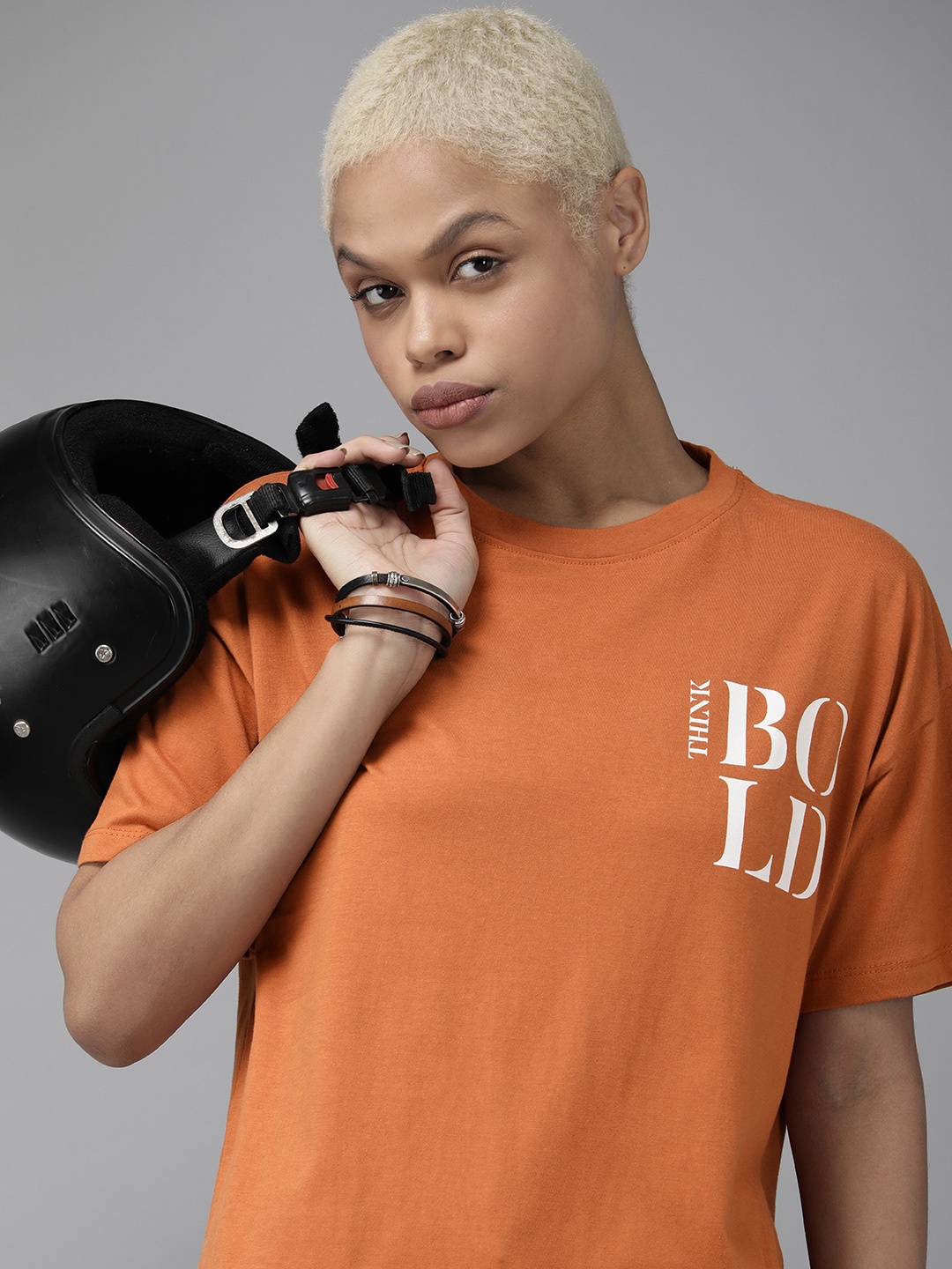 

Roadster Women Camel Brown Typography Printed Pure Cotton T-shirt