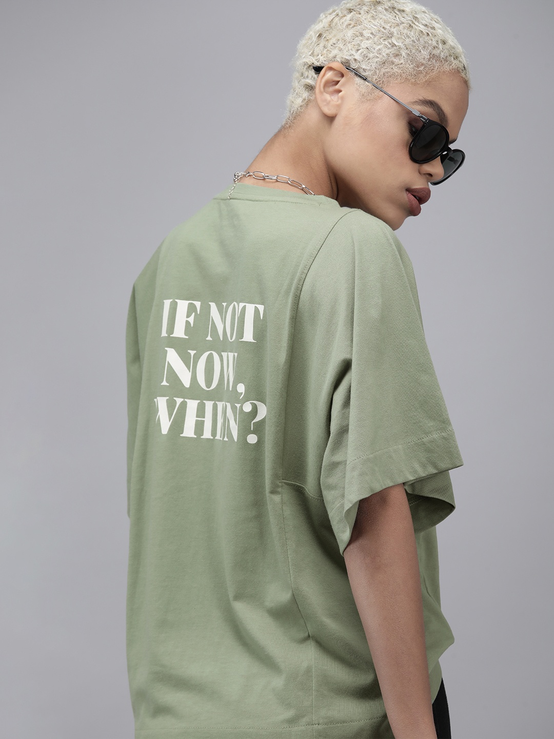 

Roadster Women Mint Green Typography Printed Boxy T-shirt