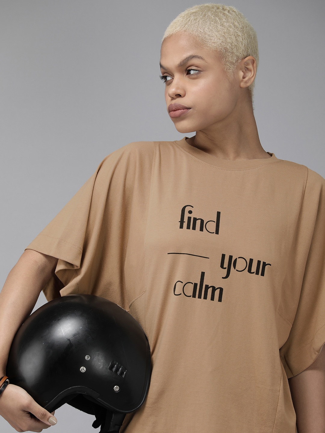 

The Roadster Lifestyle Co. Women Beige Typography Printed Boxy T-shirt