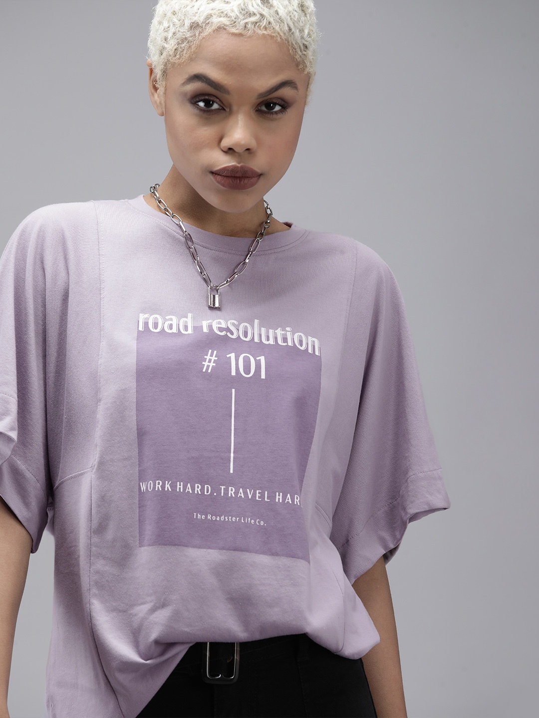 

Roadster Women Lavender Graphic Printed Boxy T-shirt
