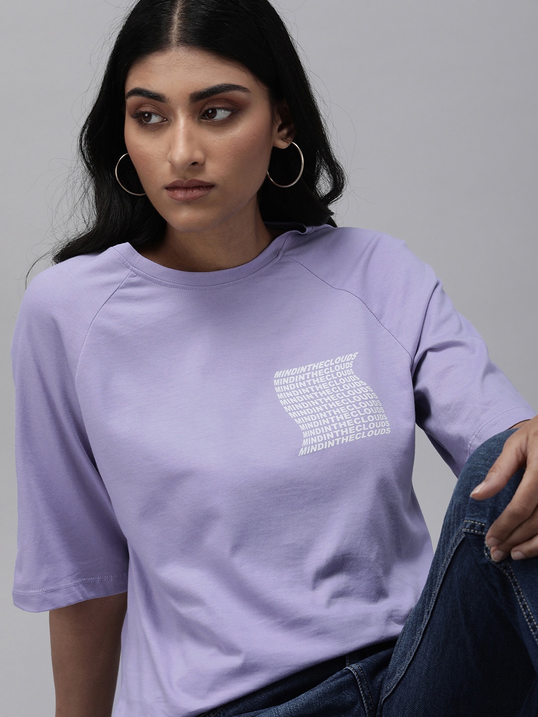 

The Roadster Lifestyle Co Women Lavender White Printed T-shirt