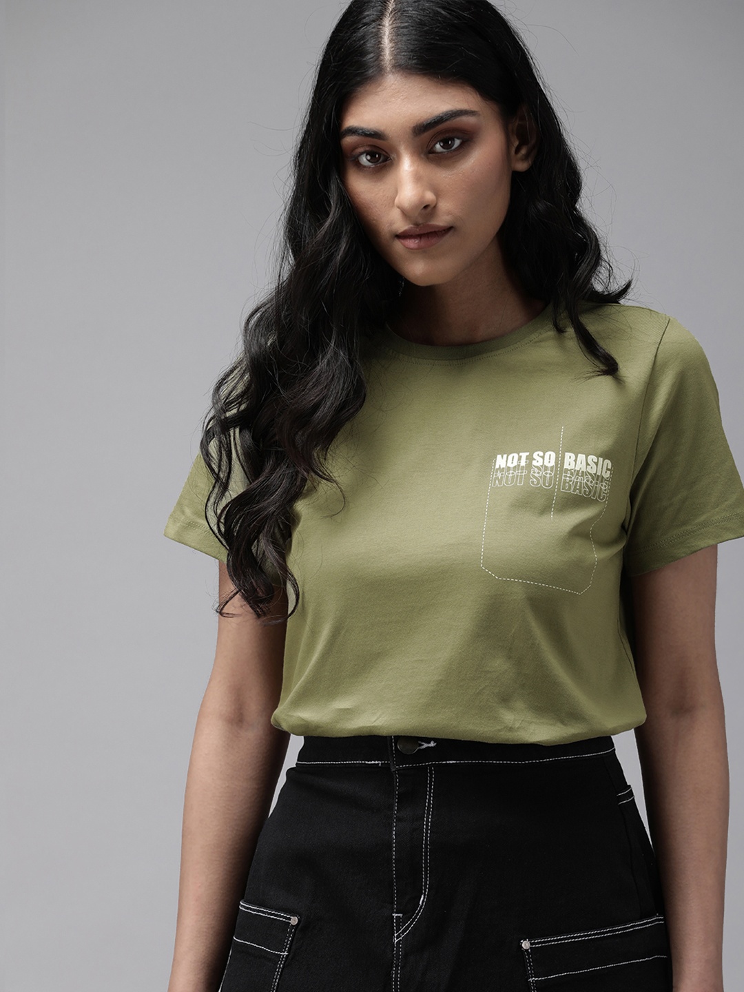 

The Roadster Lifestyle Co Women Green & White Printed T-shirt