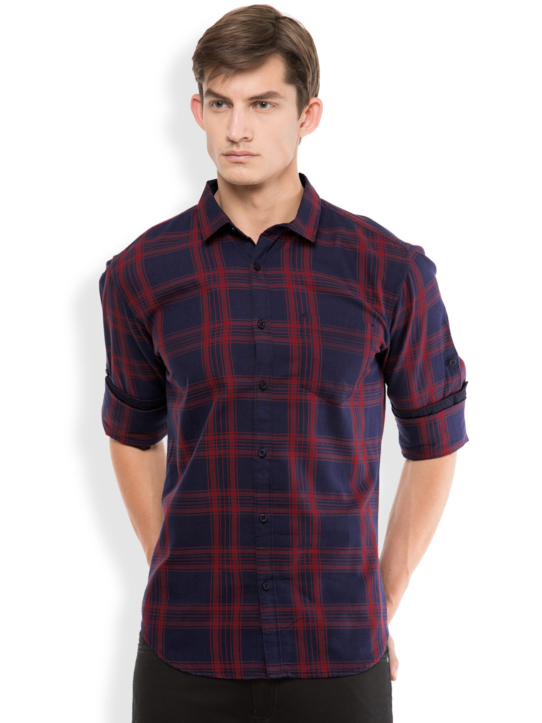 

HIGHLANDER Men Red & Navy Slim Fit Checked Casual Shirt