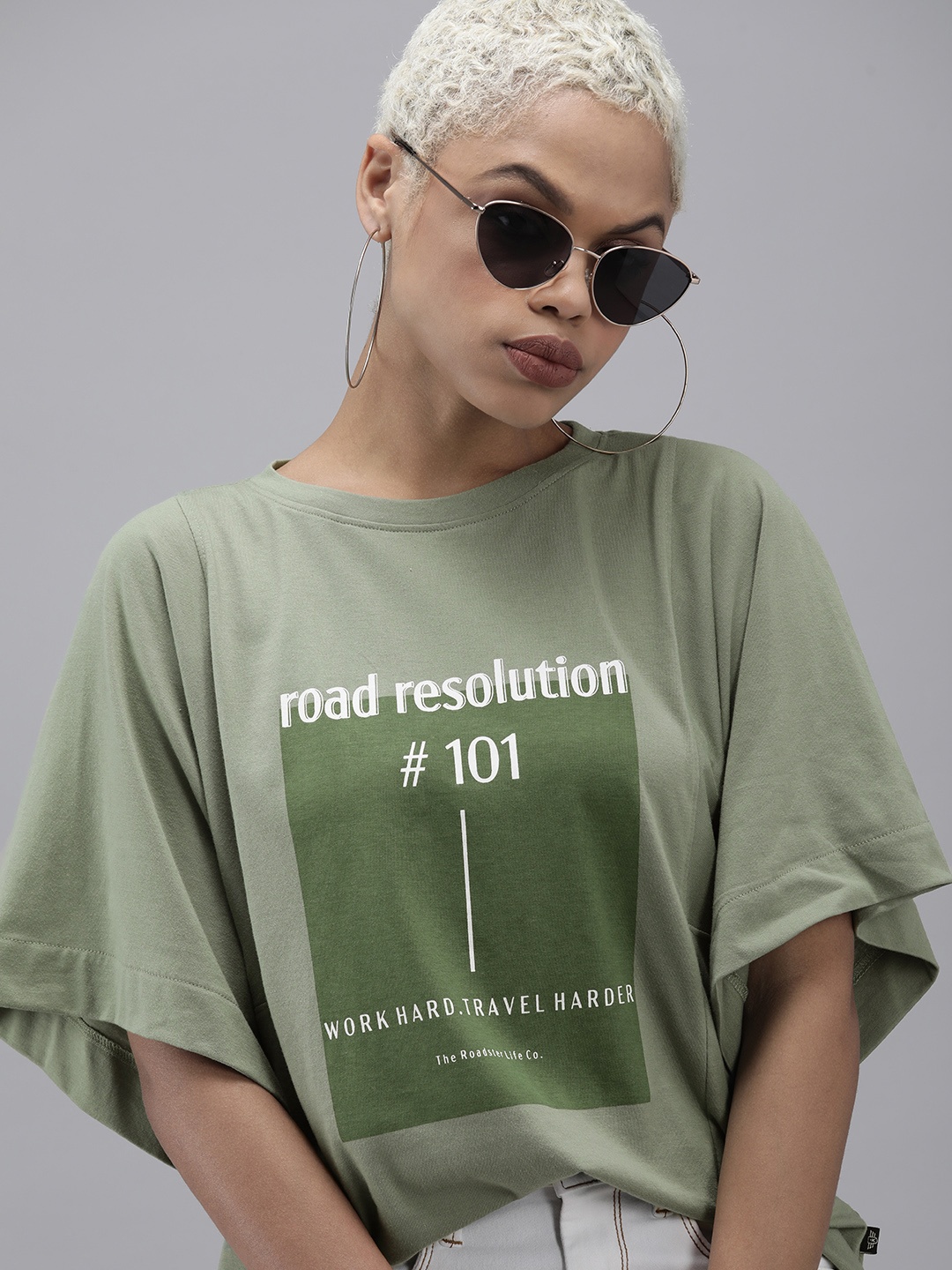 

Roadster Women Mint Green Graphic Printed Boxy T-shirt