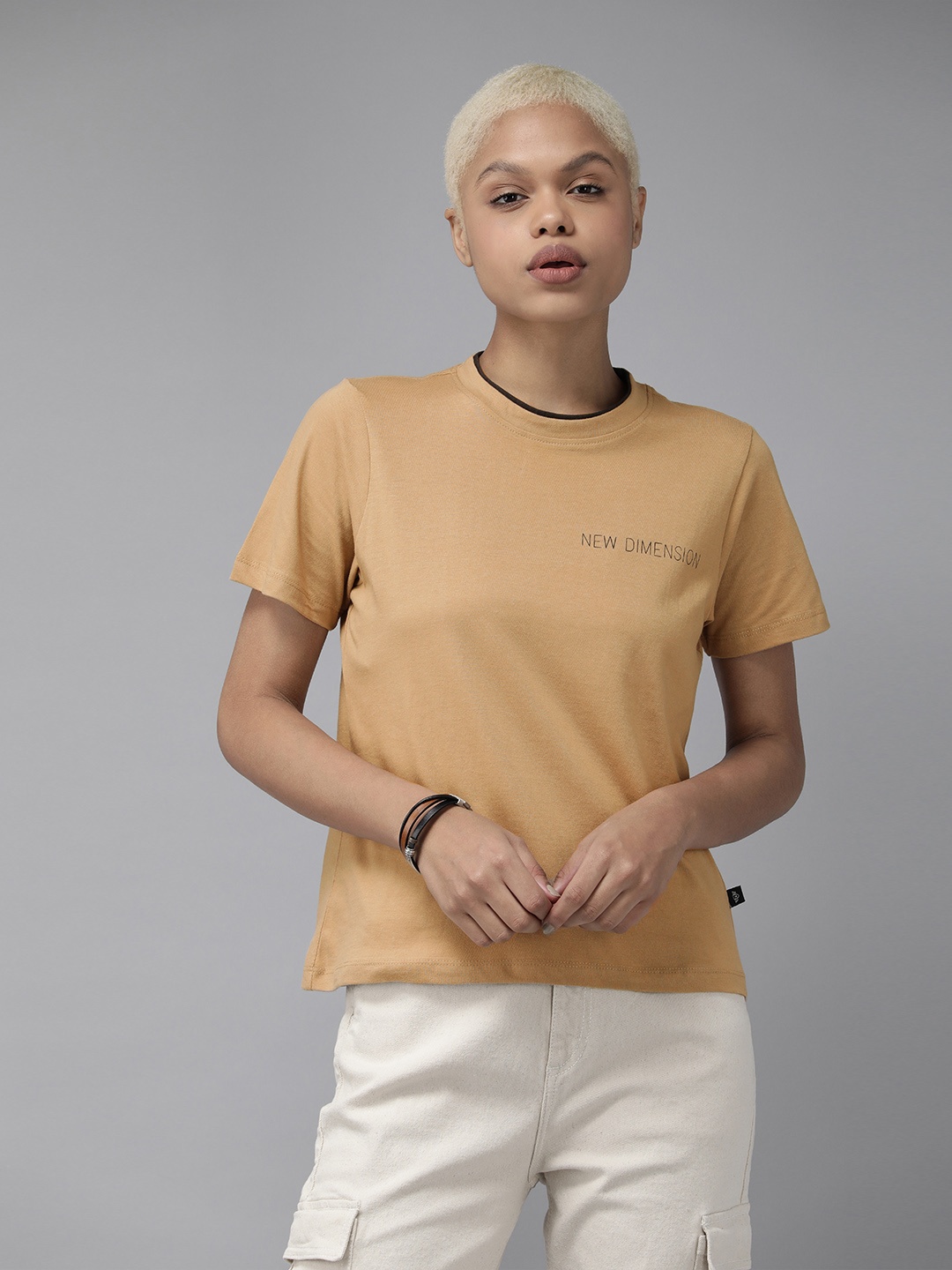 

Roadster Women Brown Typography Printed Pure Cotton T-shirt