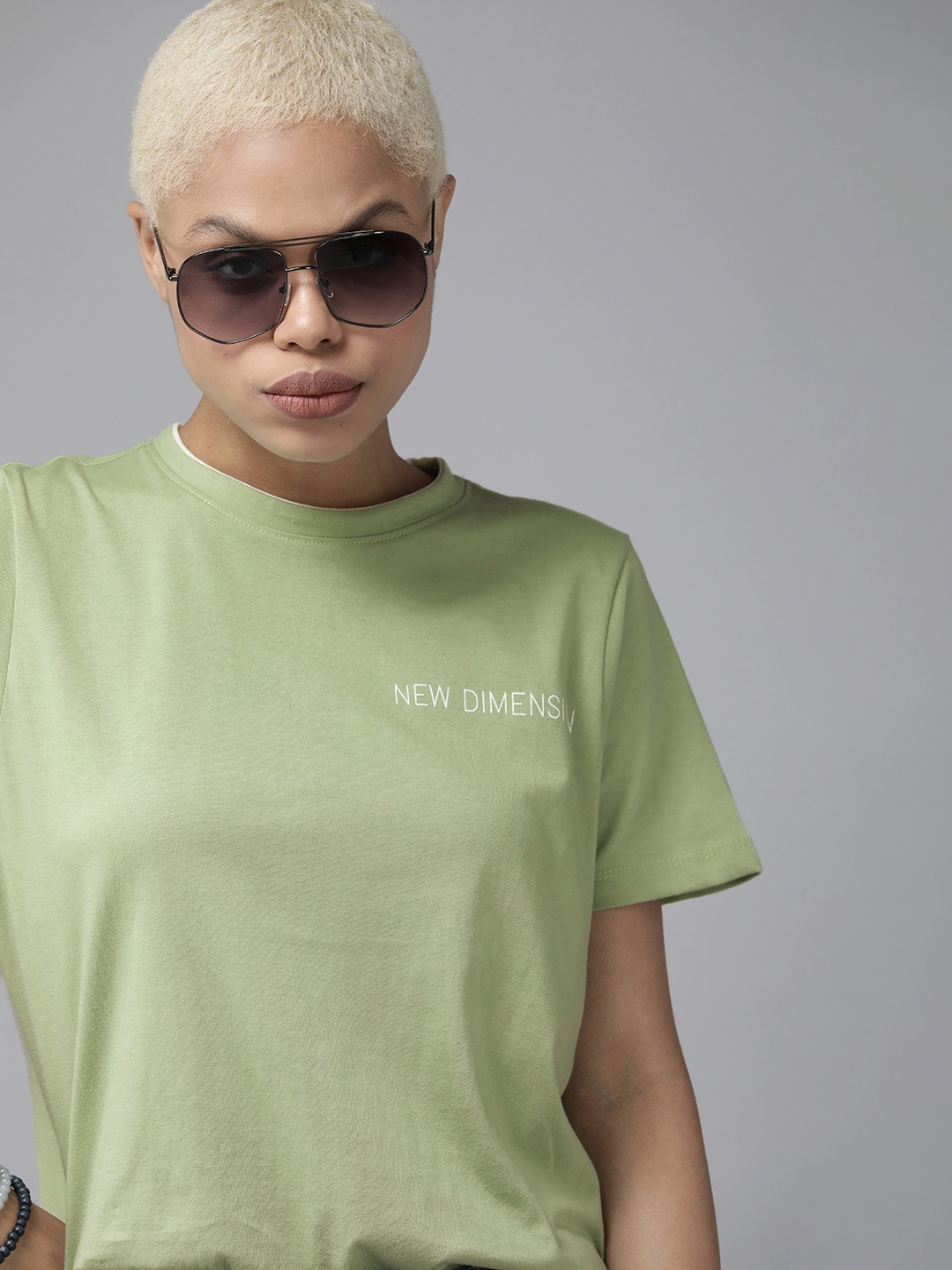

Roadster Women Green Typography Printed Pure Cotton T-shirt
