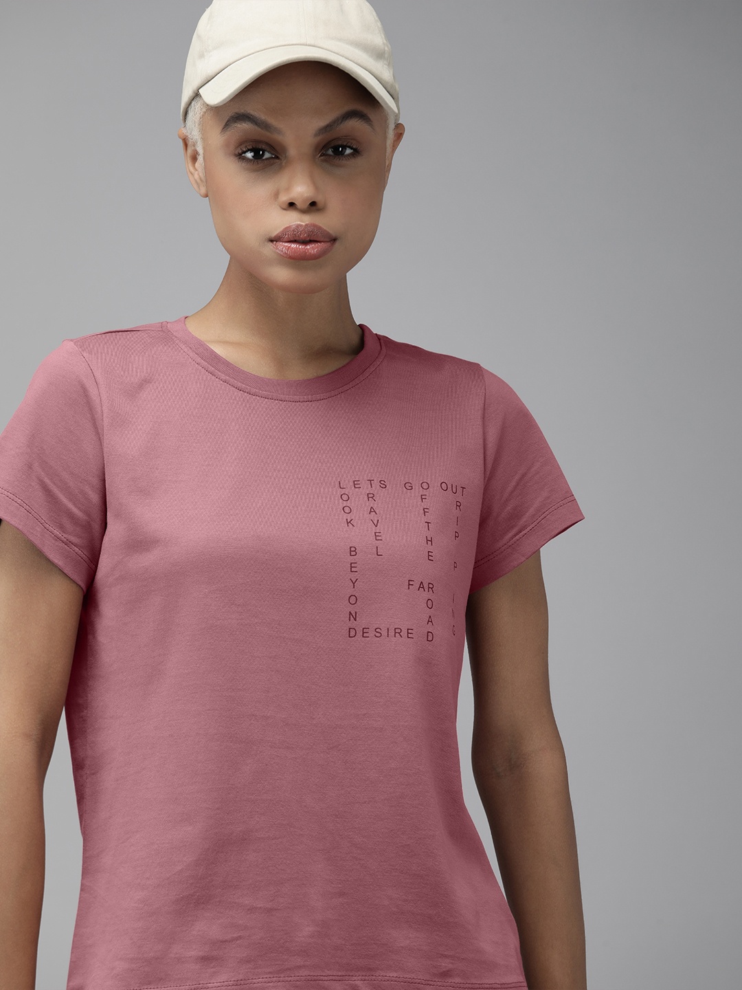 

The Roadster Lifestyle Co Women Rose Typography Printed Casual T-shirt