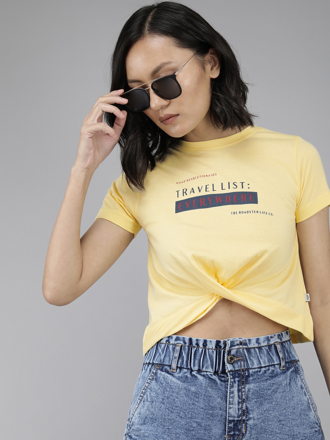 

Roadster Women Yellow Typography Printed T-shirt