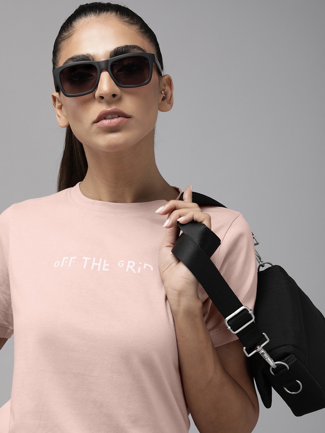

Roadster Women Peach-Coloured Typography Printed Pure Cotton T-shirt