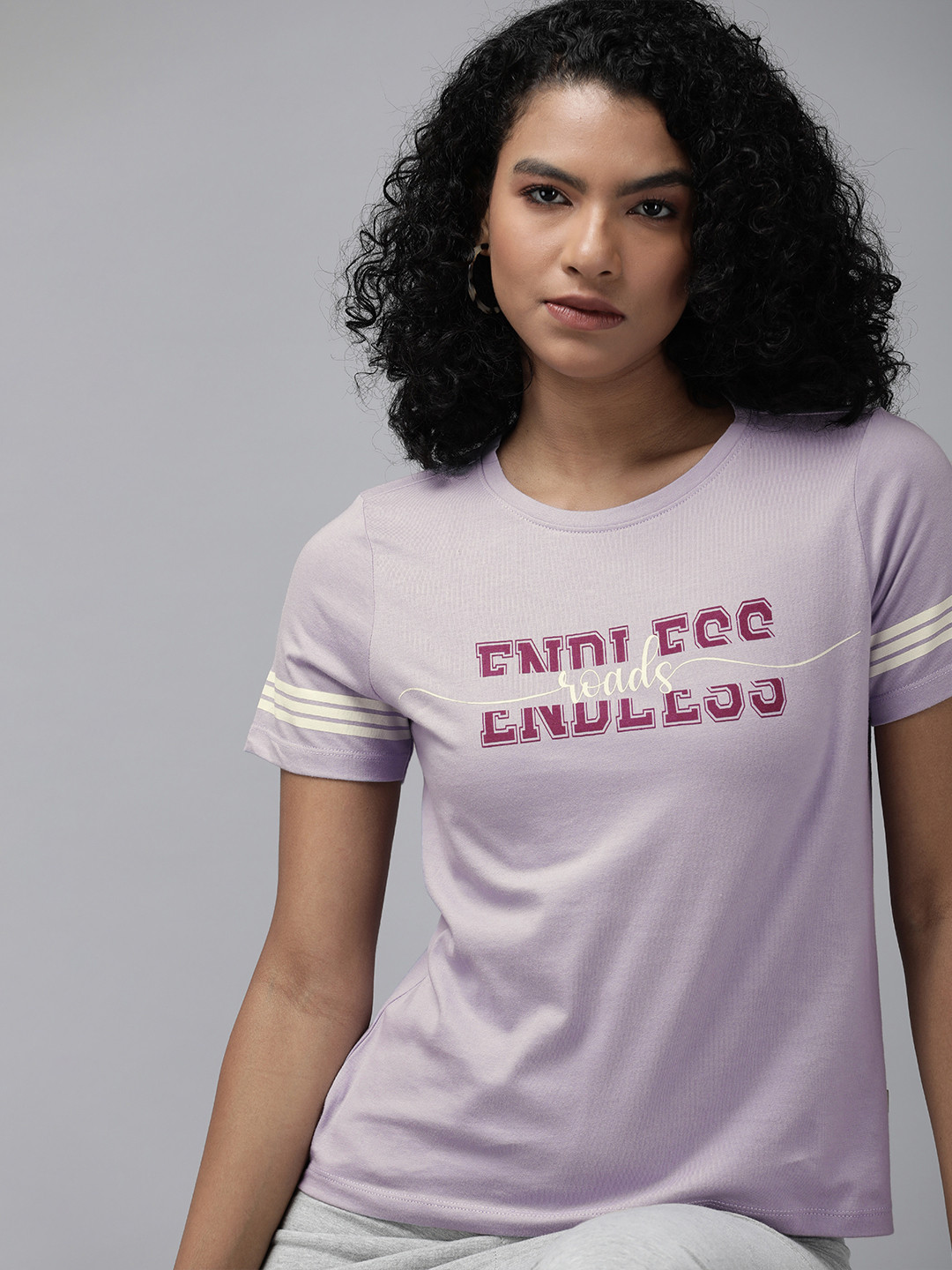 

The Roadster Lifestyle Co Women Lavender Typography Printed Casual T-shirt