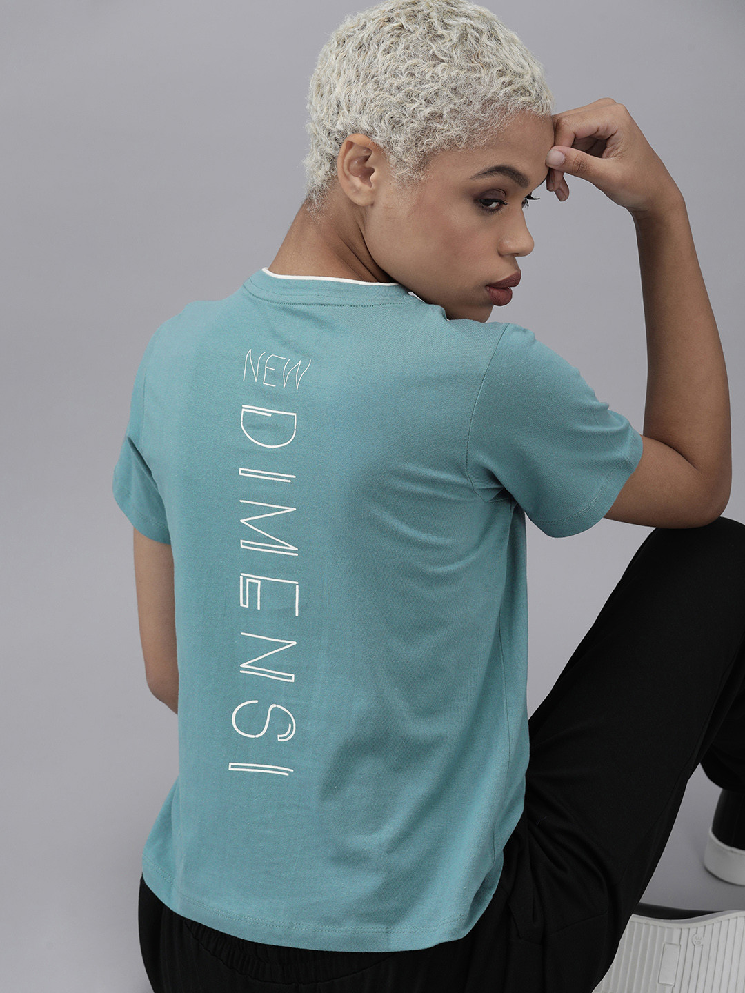 

Roadster Women Blue Placement Typography Printed Casual T-shirt