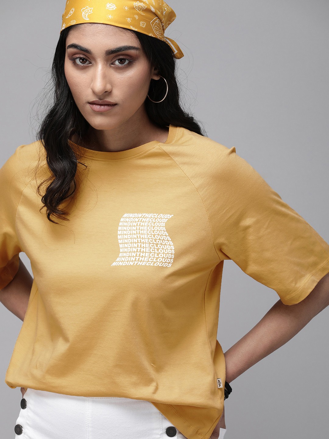 

The Roadster Lifestyle Co Women Yellow & White Printed T-shirt